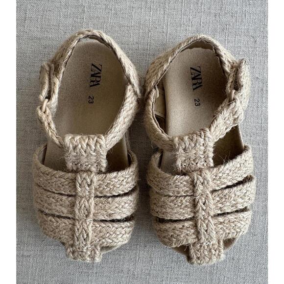 Zara Toddler Jute Fisherman Sandals Size 23 EU 7 US | Neutral Summer Shoes - Picture 7 of 8